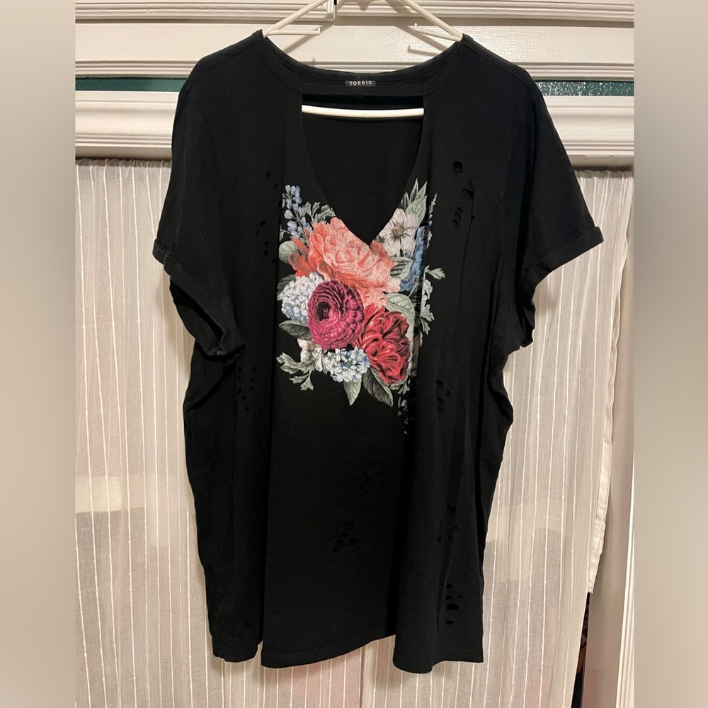 Black Spring Florals Choker Neck Tee